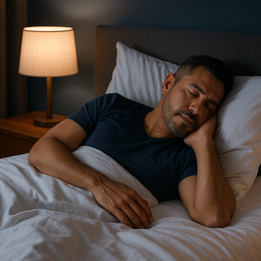 Middle-aged man sleeping peacefully to support hormone health